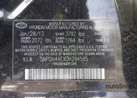 2013 Hyundai Elantra Gls из США, поврежденный, VIN 5NPDH4AEXDH284595